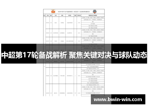 中超第17轮备战解析 聚焦关键对决与球队动态