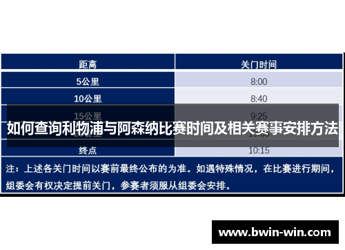 如何查询利物浦与阿森纳比赛时间及相关赛事安排方法