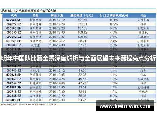 明年中国队比赛全景深度解析与全面展望未来赛程亮点分析